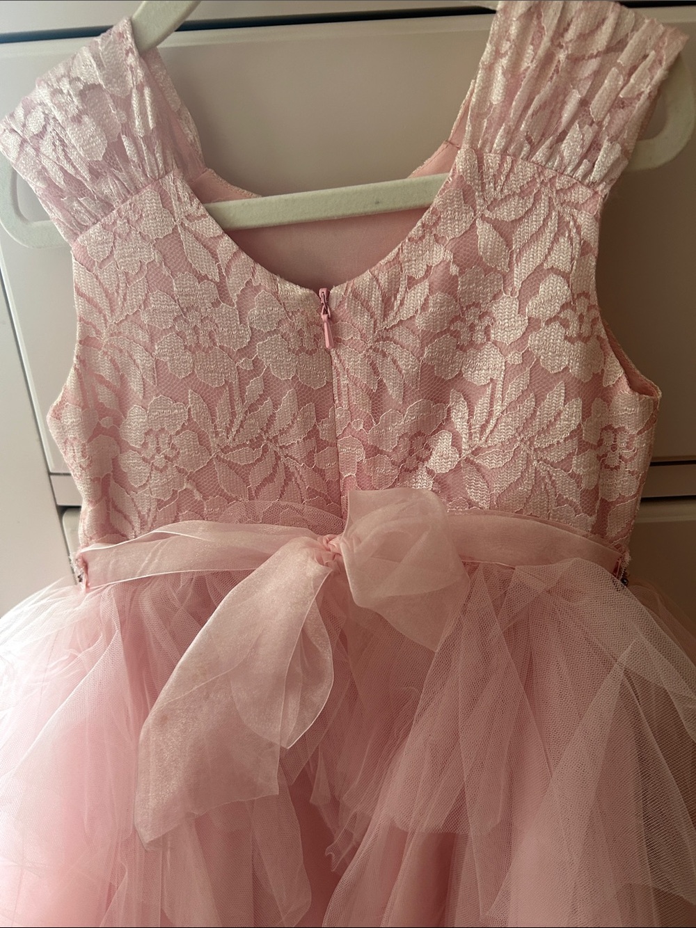 Girls Pink Lace Bodice Tulle Party Dress with Beaded Waist - Picture 3 of 3